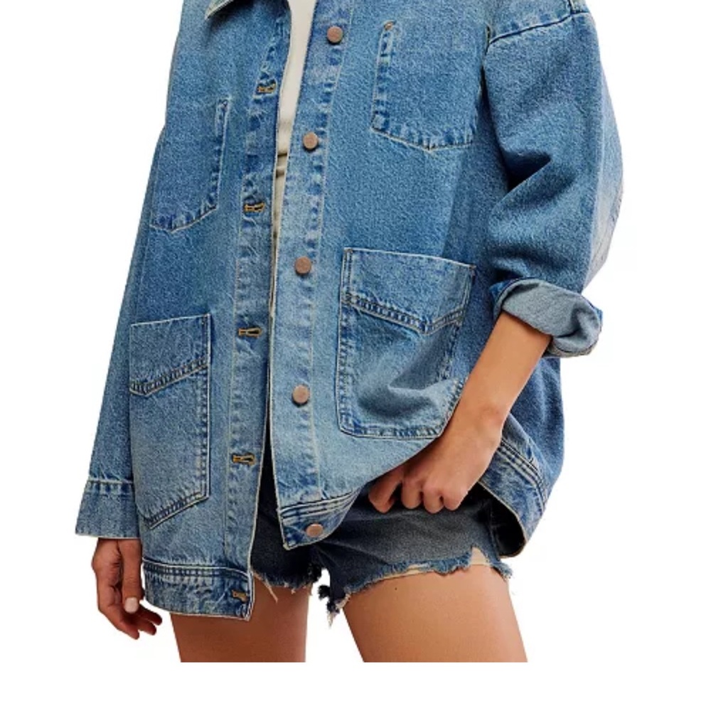 Free People Light Blue Oversized Denim Jean Jacket